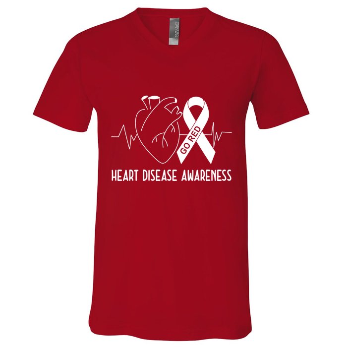 Go Red For Heart Disease Awareness V-Neck T-Shirt