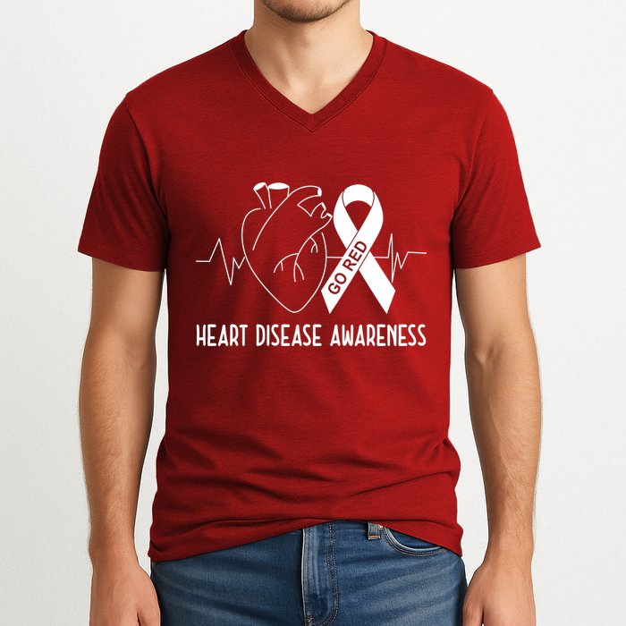 Go Red For Heart Disease Awareness V-Neck T-Shirt