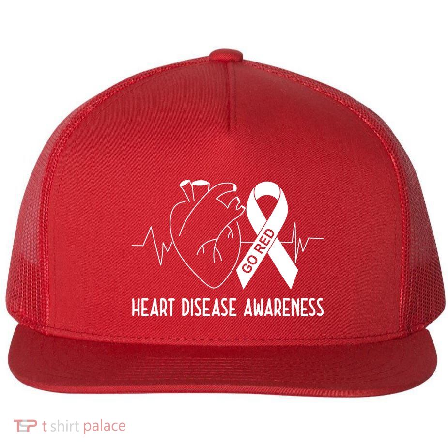 Go Red For Heart Disease Awareness Flat Bill Trucker Hat