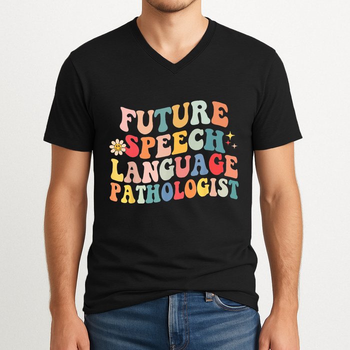 Groovy Retro Future Speech Language Pathologist  V-Neck T-Shirt