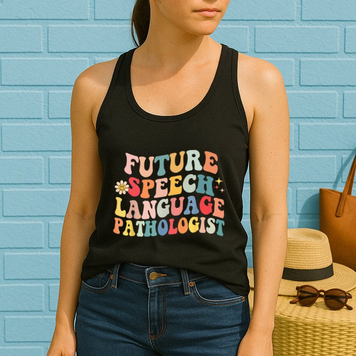 Groovy Retro Future Speech Language Pathologist  Womens Tank Top