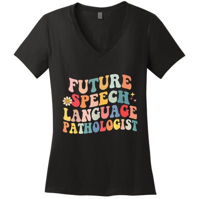 Groovy Retro Future Speech Language Pathologist  Women's V-Neck T-Shirt