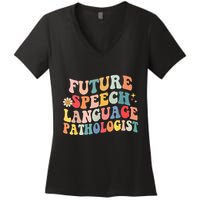 Groovy Retro Future Speech Language Pathologist  Women's V-Neck T-Shirt