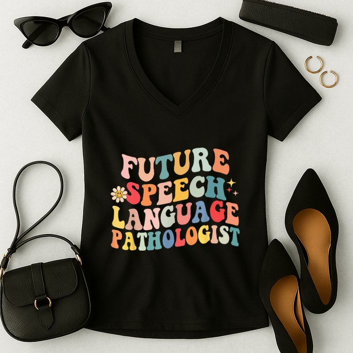 Groovy Retro Future Speech Language Pathologist  Women's V-Neck T-Shirt