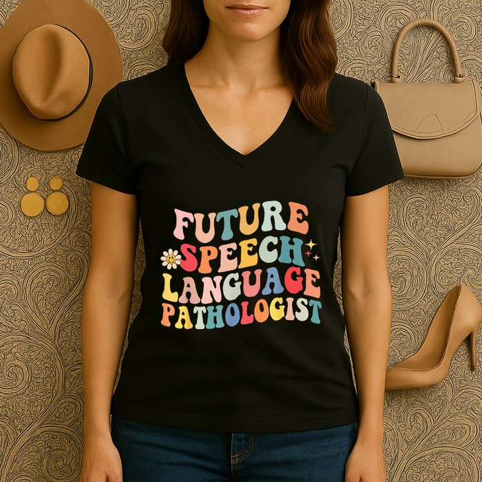 Groovy Retro Future Speech Language Pathologist  Women's V-Neck T-Shirt