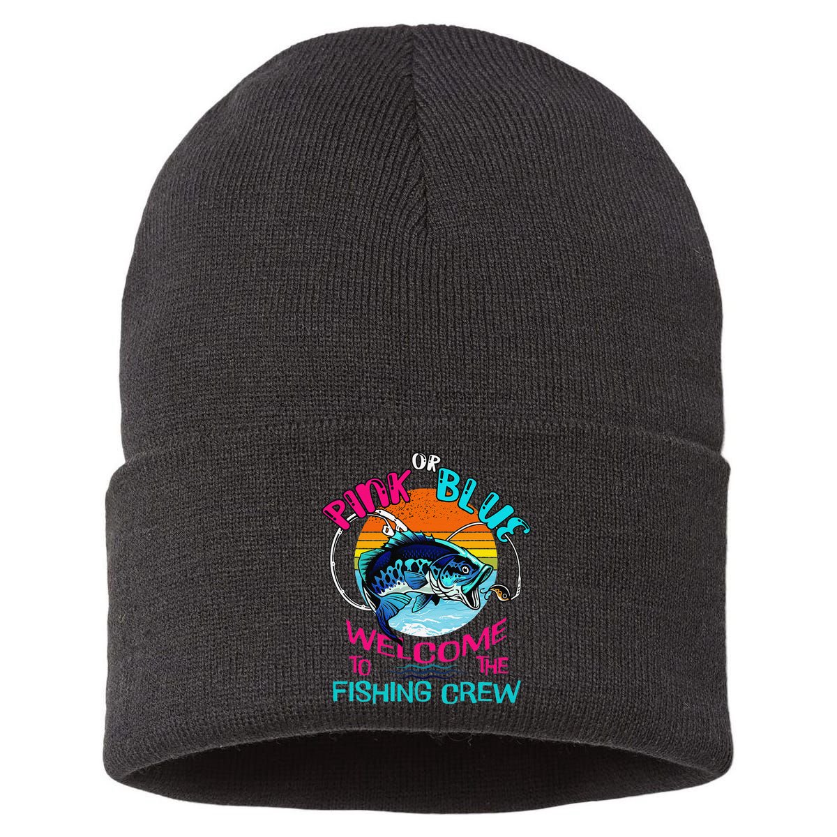 Gender Reveal Fishing Design For A Fishermen Sustainable Knit Beanie