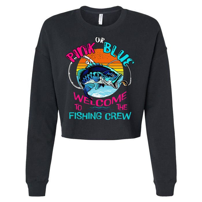 Gender Reveal Fishing Design For A Fishermen Cropped Pullover Crew