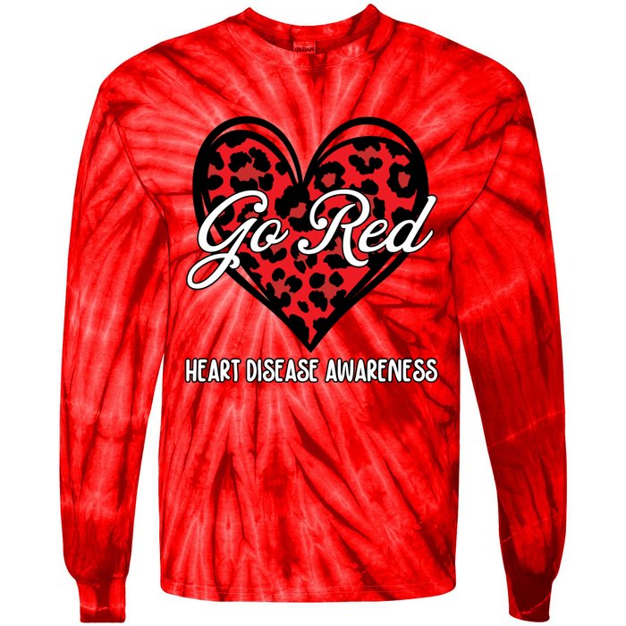 Go Red For Womens Heart Disease Awareness Month Leopard Tie-Dye Long Sleeve Shirt