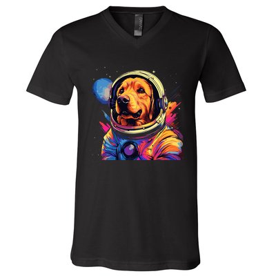 Golden Retriever Funny Golden Retriever Astronaut V-Neck T-Shirt