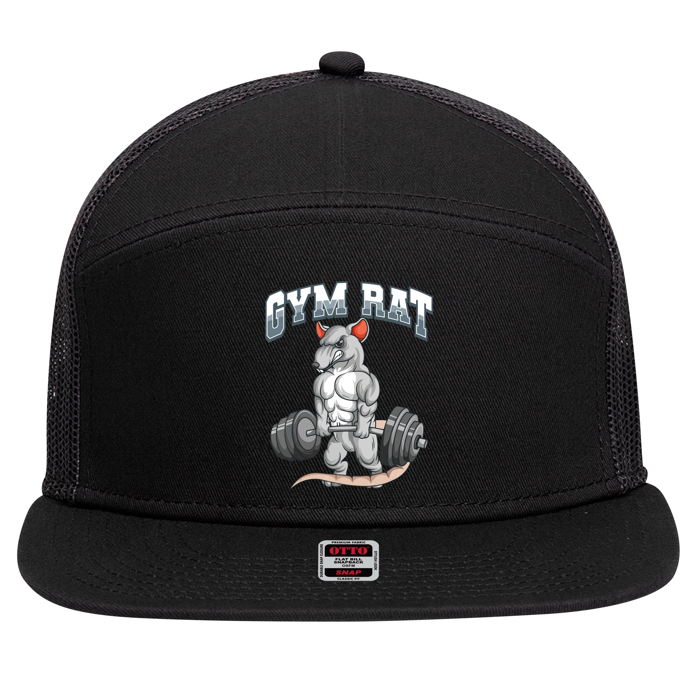 Gym Rat Fitness Bodybuilding 7 Panel Mesh Trucker Snapback Hat