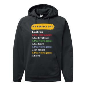 Gamer Routine Funny Gamer Epic Gamer Happy Gamer Video Games Lover Performance Fleece Hoodie