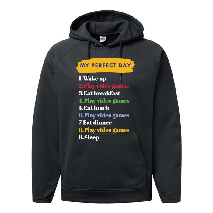 Gamer Routine Funny Gamer Epic Gamer Happy Gamer Video Games Lover Performance Fleece Hoodie