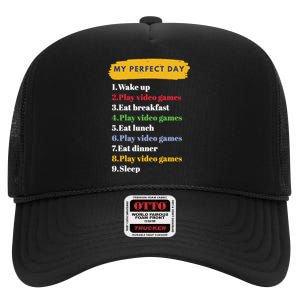 Gamer Routine Funny Gamer Epic Gamer Happy Gamer Video Games Lover High Crown Mesh Back Trucker Hat