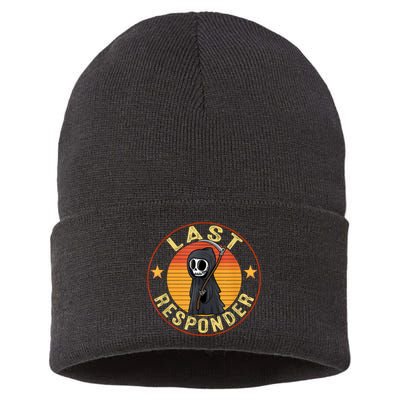 Grim Reaper Funny Dark Meme Mortician Last Responder Vintage Sustainable Knit Beanie