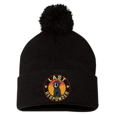 Grim Reaper Funny Dark Meme Mortician Last Responder Vintage Pom Pom 12in Knit Beanie
