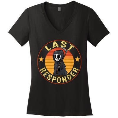 Grim Reaper Funny Dark Meme Mortician Last Responder Vintage Women's V-Neck T-Shirt