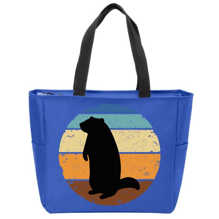 Groundhog Retro Funny Woodchuck Groundhog Day Zip Tote Bag