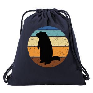 Groundhog Retro Funny Woodchuck Groundhog Day Drawstring Bag