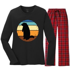 Groundhog Retro Funny Woodchuck Groundhog Day Women's Long Sleeve Flannel Pajama Set 