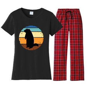 Groundhog Retro Funny Woodchuck Groundhog Day Women's Flannel Pajama Set