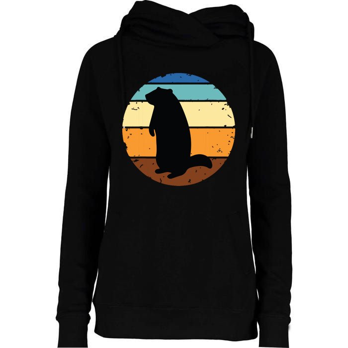 Groundhog Retro Funny Woodchuck Groundhog Day Womens Funnel Neck Pullover Hood