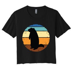 Groundhog Retro Funny Woodchuck Groundhog Day Women's Crop Top Tee