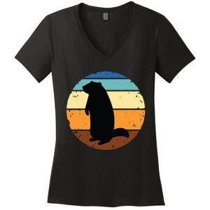 Groundhog Retro Funny Woodchuck Groundhog Day Women's V-Neck T-Shirt