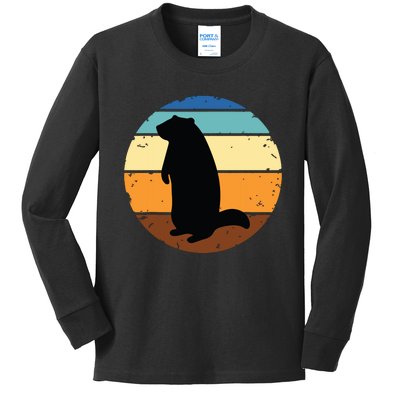 Groundhog Retro Funny Woodchuck Groundhog Day Kids Long Sleeve Shirt