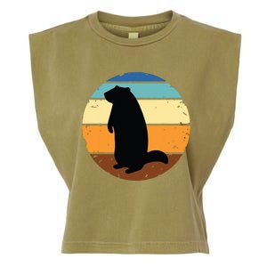 Groundhog Retro Funny Woodchuck Groundhog Day Garment-Dyed Women's Muscle Tee