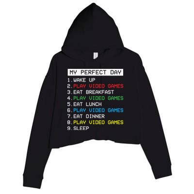 Gamer Routine Funny Gamer Epic Gamer Happy Gamer Video Games Lover Crop Fleece Hoodie