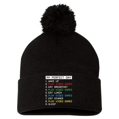Gamer Routine Funny Gamer Epic Gamer Happy Gamer Video Games Lover Pom Pom 12in Knit Beanie