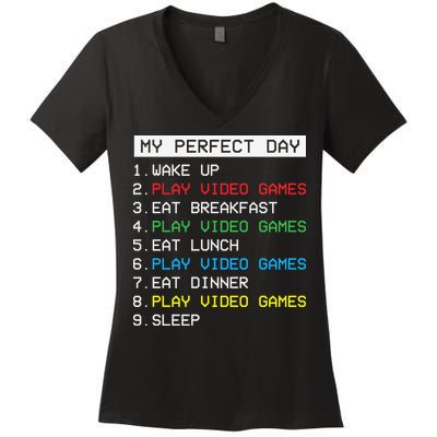 Gamer Routine Funny Gamer Epic Gamer Happy Gamer Video Games Lover Women's V-Neck T-Shirt