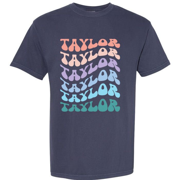 Girl Retro Groovy Taylor First Name Personalized Birthday Garment-Dyed Heavyweight T-Shirt