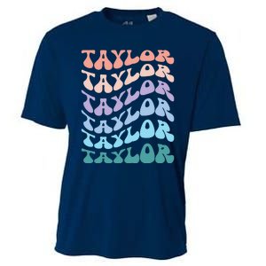 Girl Retro Groovy Taylor First Name Personalized Birthday Cooling Performance Crew T-Shirt