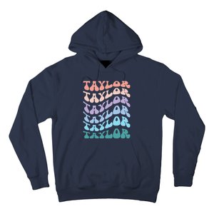 Girl Retro Groovy Taylor First Name Personalized Birthday Hoodie