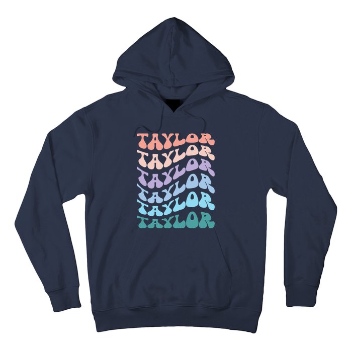 Girl Retro Groovy Taylor First Name Personalized Birthday Hoodie