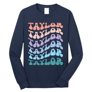 Girl Retro Groovy Taylor First Name Personalized Birthday Long Sleeve Shirt