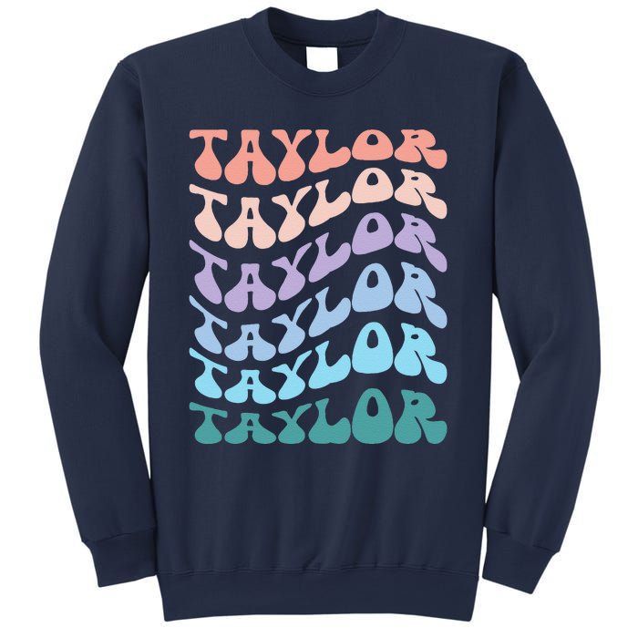 Girl Retro Groovy Taylor First Name Personalized Birthday Sweatshirt