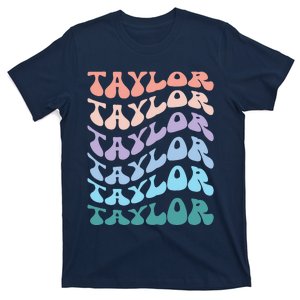 Girl Retro Groovy Taylor First Name Personalized Birthday T-Shirt