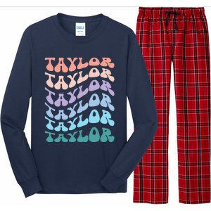 Girl Retro Groovy Taylor First Name Personalized Birthday Long Sleeve Pajama Set