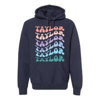 Girl Retro Groovy Taylor First Name Personalized Birthday Premium Hoodie