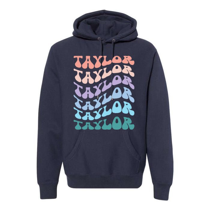 Girl Retro Groovy Taylor First Name Personalized Birthday Premium Hoodie