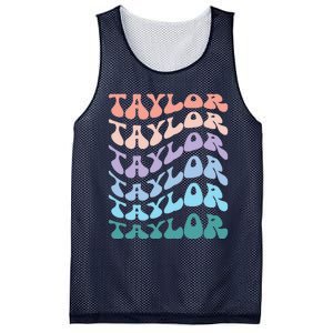 Girl Retro Groovy Taylor First Name Personalized Birthday Mesh Reversible Basketball Jersey Tank