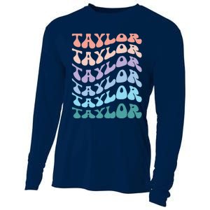 Girl Retro Groovy Taylor First Name Personalized Birthday Cooling Performance Long Sleeve Crew