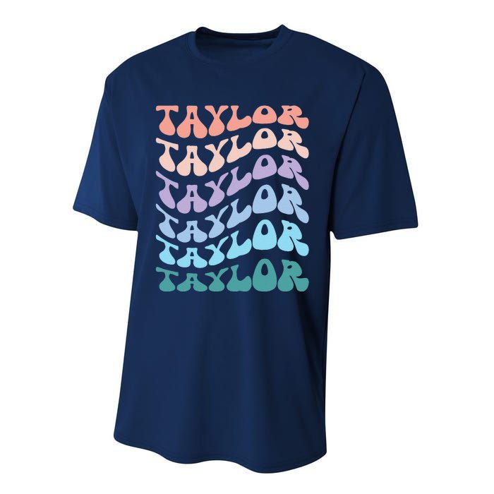 Girl Retro Groovy Taylor First Name Personalized Birthday Performance Sprint T-Shirt