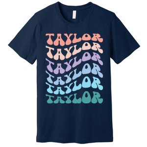 Girl Retro Groovy Taylor First Name Personalized Birthday Premium T-Shirt