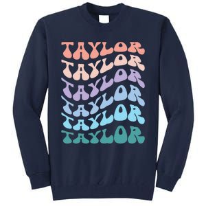 Girl Retro Groovy Taylor First Name Personalized Birthday Tall Sweatshirt