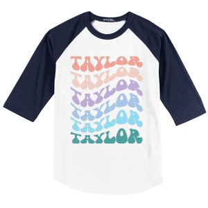 Girl Retro Groovy Taylor First Name Personalized Birthday Baseball Sleeve Shirt