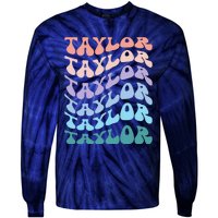 Girl Retro Groovy Taylor First Name Personalized Birthday Tie-Dye Long Sleeve Shirt