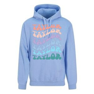 Girl Retro Groovy Taylor First Name Personalized Birthday Unisex Surf Hoodie